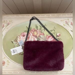 Burgundy Fur Shoulder and Crossbody Bag